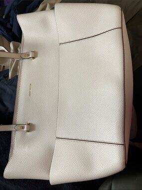 Anne Klein Cream Pebbled Leather Tote with Gold Hardware